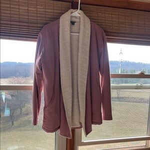 Eddie Bauer Mauve pink Open-Front Cardigan with Cream Sherpa Lining house coat